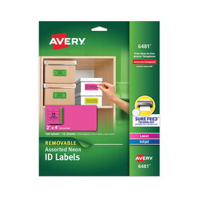 Avery AVE6481 High Visibility Laser Labels, 2 X 4, Assorted Neon, 120/pack