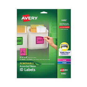 Avery AVE6482 High Visibility Laser Labels, 3 1/3 X 4, Assorted Neon, 72/pack
