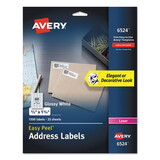 Avery 06524 Glossy White Easy Peel Mailing Labels w/ Sure Feed Technology, Laser Printers, 0.66 x 1.75, White, 60/Sheet, 25 Sheets/Pack
