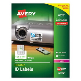 AVERY-DENNISON AVE6576 Durable Permanent ID Labels with TrueBlock Technology, Laser Printers, 1.25 x 1.75, White, 32/Sheet, 50 Sheets/Pack