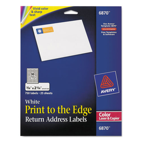 Avery AVE6870 Vibrant Laser Color-Print Labels w/ Sure Feed, 0.75 x 2.25, White, 750/PK
