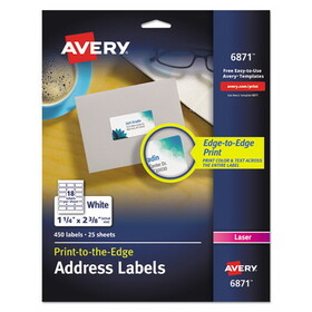 AVERY-DENNISON AVE6871 Color Printing Mailing Labels, 1 1/4 X 2 3/8, White, 450/pack