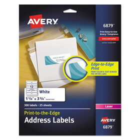 AVERY-DENNISON AVE6879 Color Printing Mailing Labels, 1 1/4 X 3 3/4, White, 300/pack