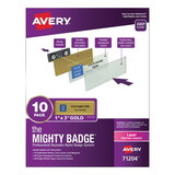 Avery 71204 The Mighty Badge Name Badge Holder Kit, Horizontal, 3 x 1, Laser, Gold, 10 Holders/ 80 Inserts