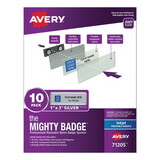 Avery 71205 The Mighty Badge Name Badge Holder Kit, Horizontal, 3 x 1, Inkjet, Silver, 10 Holders/ 80 Inserts