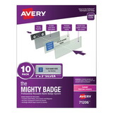 Avery 71206 The Mighty Badge Name Badge Holder Kit, Horizontal, 3 x 1, Laser, Silver, 10 Holders/ 80 Inserts