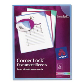 Avery AVE72262 Corner Lock Document Sleeves, Letter Size, Assorted Colors, 6/Pack