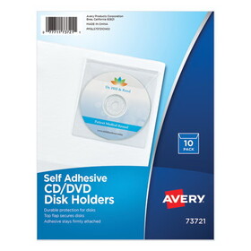 Avery AVE73721 Self-Adhesive Media Pockets, 1 Disc Capacity, Clear, 10/Pack