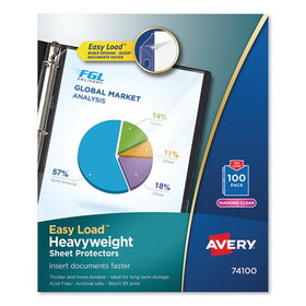 AVERY-DENNISON AVE74100 Top-Load Poly Sheet Protectors, Heavy Gauge, Letter, Diamond Clear, 100/box