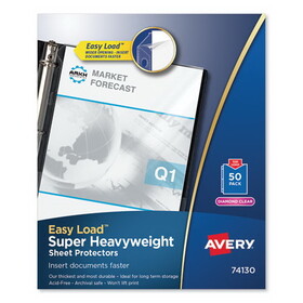 AVERY-DENNISON AVE74130 Top-Load Poly Sheet Protector, Super Heavy Gauge, Letter, Diamond Clear, 50/box
