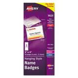 AVERY-DENNISON AVE74520 Necklace-Style Badge Holder w/Laser/Inkjet Insert, Top Load, 4 x 3, WE, 50/Box