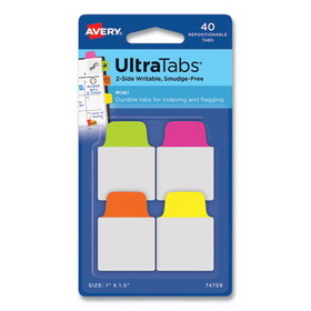 Avery 74759 Ultra Tabs Repositionable Mini Tabs, 1/5-Cut Tabs, Assorted Neon, 1" Wide, 40/Pack