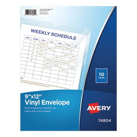 AVERY-DENNISON AVE74804 Top-Load Clear Vinyl Envelopes W/thumb Notch, 8 1/2 X 11, Clear, 10/pack
