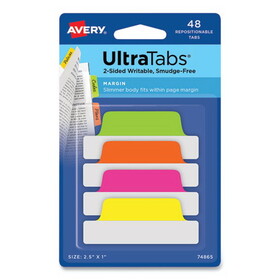 Avery 74865 Ultra Tabs Repositionable Margin Tabs, 1/5-Cut Tabs, Assorted Neon, 2.5" Wide, 48/Pack