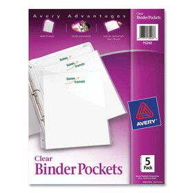 Avery AVE75243 Binder Pockets, 3-Hole Punched, 9.25 x 11, Clear, 5/Pack