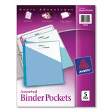 AVERY-DENNISON AVE75254 Binder Pockets, 3-Hole Punched, 9 1/4 X 11, Assorted Colors, 5/pack