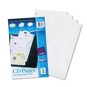 Avery AVE75263 Two-Sided CD Organizer Sheets for Three-Ring Binder, 4 Disc Capacity, Clear, 5/Pack