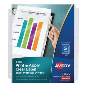 Avery AVE75500 Index Maker Print & Apply Clear Label Dividers W/clear Pockets, 5-Tab, Letter