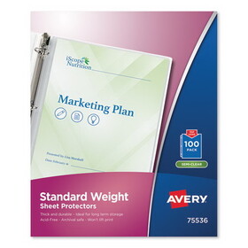 AVERY-DENNISON AVE75536 Top-Load Sheet Protector, Standard, Letter, Semi-Clear, 100/box
