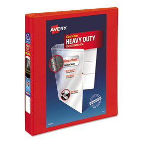 Avery AVE79170 Heavy-Duty View Binder with DuraHinge and One Touch EZD Rings, 3 Rings, 1" Capacity, 11 x 8.5, Red