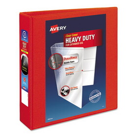 Avery AVE79225 Heavy-Duty View Binder with DuraHinge and One Touch EZD Rings, 3 Rings, 2" Capacity, 11 x 8.5, Red