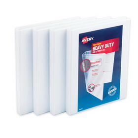 Avery AVE79709 Heavy-Duty Non Stick View Binder with DuraHinge and Slant Rings, 3 Rings, 0.5" Capacity, 11 x 8.5, White, 4/Pack