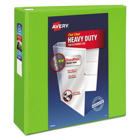 Avery AVE79812 Heavy-Duty View Binder with DuraHinge and Locking One Touch EZD Rings, 3 Rings, 4" Capacity, 11 x 8.5, Chartreuse