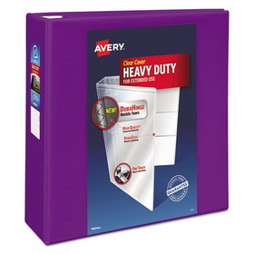 Avery AVE79813 Heavy-Duty View Binder with DuraHinge and Locking One Touch EZD Rings, 3 Rings, 4" Capacity, 11 x 8.5, Purple