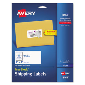 AVERY-DENNISON AVE8163 Shipping Labels W/ultrahold Ad & Trueblock, Inkjet, 2 X 4, White, 250/pack