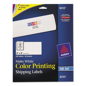 AVERY-DENNISON AVE8253 Color Printing Mailing Labels, 2 X 4, Matte White, 200/pack