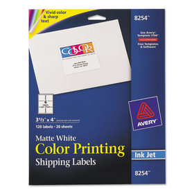 AVERY-DENNISON AVE8254 Color Printing Mailing Labels, 3 1/3 X 4, Matte White, 120/pack
