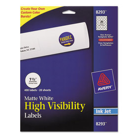 AVERY-DENNISON AVE8293 Color Printing Mailing Labels, 1 1/2 Dia, White, 400/pack