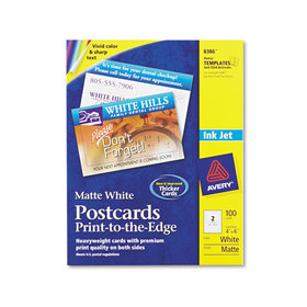 AVERY-DENNISON AVE8386 Printable Postcards, Inkjet, 85 lb, 4 x 6, Matte White, 100 Cards, 2 Cards/Sheet, 50 Sheets/Box