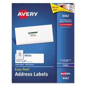 AVERY-DENNISON AVE8462 Easy Peel Inkjet Address Labels, 1 1/3 X 4, White, 1400/box