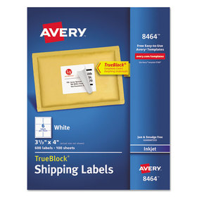 AVERY-DENNISON AVE8464 Shipping Labels W/ultrahold Ad & Trueblock, Inkjet, 3 1/3 X 4, White, 600/box