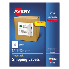 Avery AVE8465 Shipping Labels with TrueBlock Technology, Inkjet Printers, 8.5 x 11, White, 100/Box