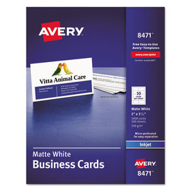 AVERY-DENNISON AVE8471 Printable Microperf Business Cards, Inkjet, 2 X 3 1/2, White, Matte, 1000/box