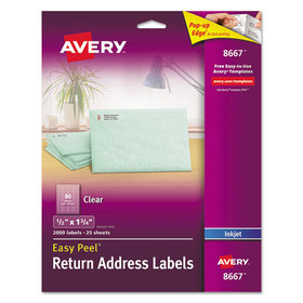 AVERY-DENNISON AVE8667 Matte Clear Easy Peel Mailing Labels with Sure Feed Technology, Inkjet Printers, 0.5 x 1.75, Clear, 80/Sheet, 25 Sheets/Pack
