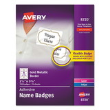 Avery 08720 Flexible Adhesive Name Badge Labels, 3 3/8 x 2 1/3, White/Gold Border, 120/PK