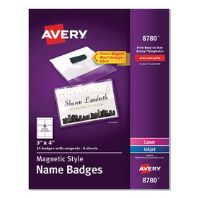 Avery 08780 Magnetic Style Name Badge Kit, Horizontal, 4 x 3, White, 24/Pack