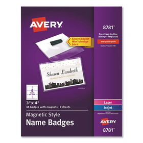Avery 08781 Magnetic Style Name Badge Kit, Horizontal, 4" x 3", White, 48/Pack