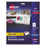 AVERY-DENNISON AVE8869 Print-To-The-Edge 2-Sided Clean Edge Business Card, Inkjet, 2x3 1/2, Wht, 160/pk