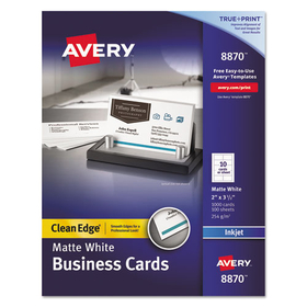 AVERY-DENNISON AVE8870 Two-Side Printable Clean Edge Business Cards, Inkjet, 2 X 3 1/2, White, 1000/box
