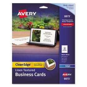 AVERY-DENNISON AVE8873 2-Side Printable Clean Edge Business Cards, Inkjet, 2 X 3 1/2, Linen Wht, 200/pk