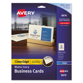 AVERY-DENNISON AVE8876 Two-Side Printable Clean Edge Business Cards, Inkjet, 2 X 3 1/2, Ivory, 200/pack