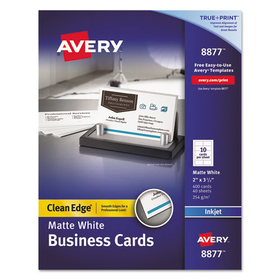 AVERY-DENNISON AVE8877 Two-Side Printable Clean Edge Business Cards, Inkjet, 2 X 3 1/2, White, 400/box