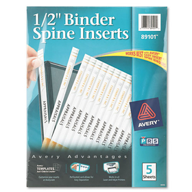 AVERY-DENNISON AVE89101 Binder Spine Inserts, 1/2" Spine Width, 16 Inserts/sheet, 5 Sheets/pack