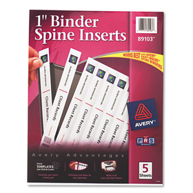 AVERY-DENNISON AVE89103 Binder Spine Inserts, 1" Spine Width, 8 Inserts/sheet, 5 Sheets/pack