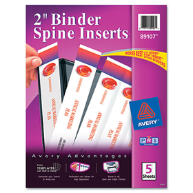AVERY-DENNISON AVE89107 Binder Spine Inserts, 2" Spine Width, 4 Inserts/sheet, 5 Sheets/pack