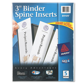 AVERY-DENNISON AVE89109 Binder Spine Inserts, 3" Spine Width, 3 Inserts/sheet, 5 Sheets/pack